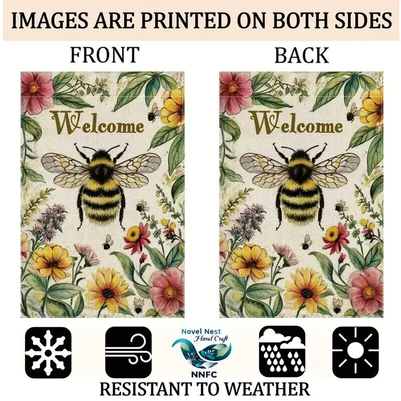 Colorful Bumble Bee Welcome Garden Flag Double Sided 12" x 18" NEW! Home & Garden:Yard, Garden & Outdoor Living:Décor:Flags Cozy Home Treasures